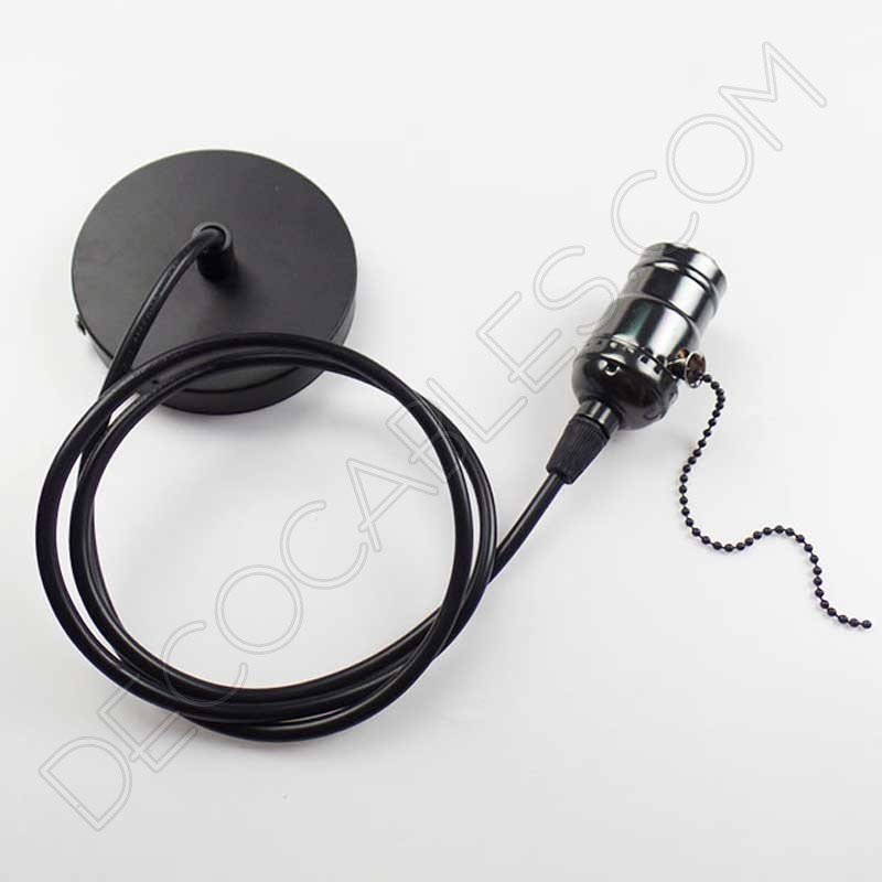 Lampara colgante retro con portalámparas con interruptor de cadena negro perla Lampara colgante retro con portalámparas con interruptor de cadena negro perla
