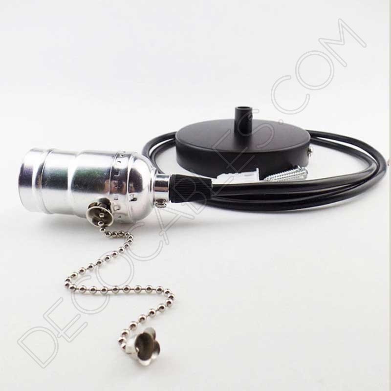 Lampara colgante retro con portalámparas con interruptor de cadena cromo Lampara colgante retro con portalámparas con interruptor de cadena cromo