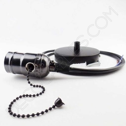 Lámpara Colgante Retro con interruptor de cadena 3 Lampara colgante retro con portalámparas con interruptor de cadena negro perla