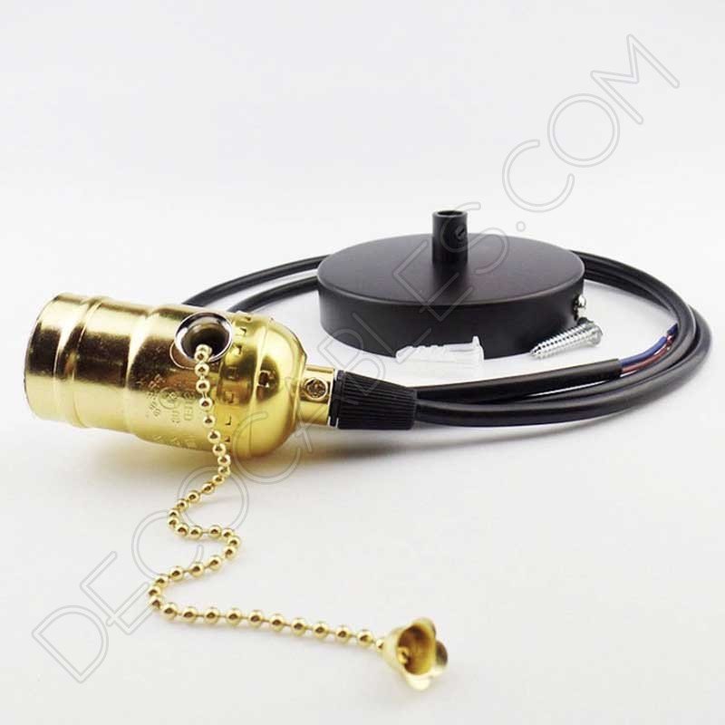 Lampara colgante retro con portalámparas con interruptor de cadena dorada Lampara colgante retro con portalámparas con interruptor de cadena dorada