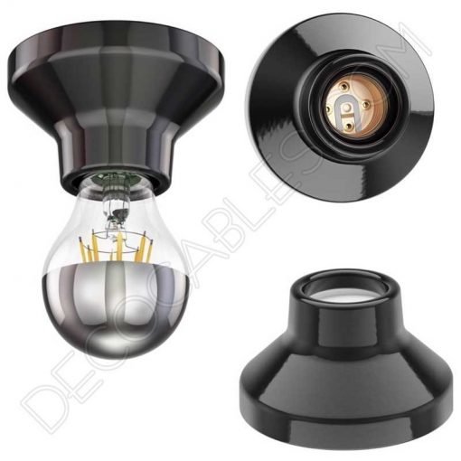 Portalámparas negro de porcelana zócalo modelo Elektra