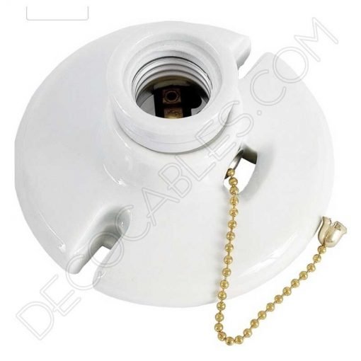 Portalámparas zócalo porcelana blanca retro vintage con interruptor de cadena