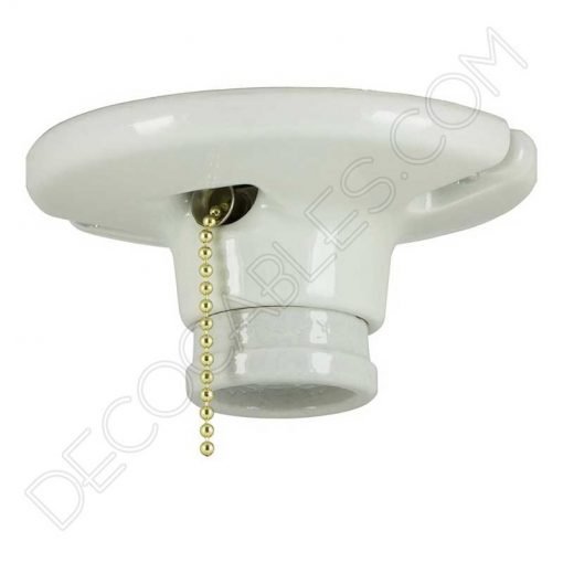 Portalámparas zócalo porcelana blanca retro vintage con interruptor de cadena