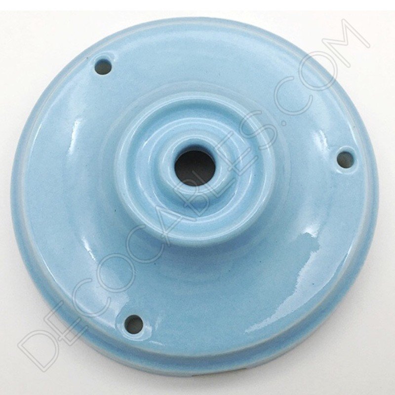 Florón cerámica esmaltada para soporte de lámparas azul celeste Florón cerámica esmaltada para soporte de lámparas azul celeste