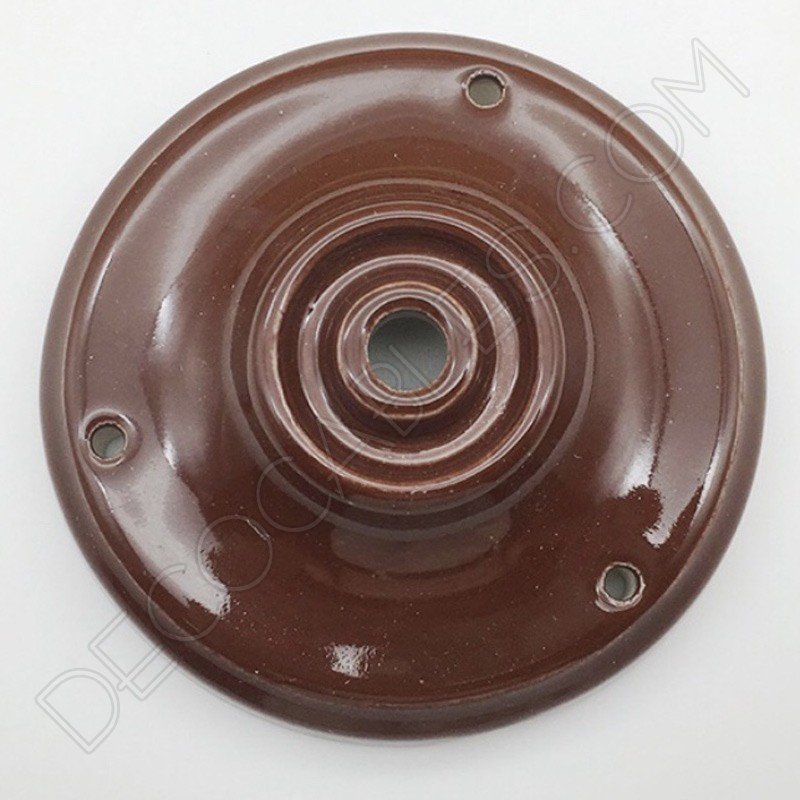 Florón cerámica esmaltada para soporte de lámparas marrón Florón cerámica esmaltada para soporte de lámparas marrón