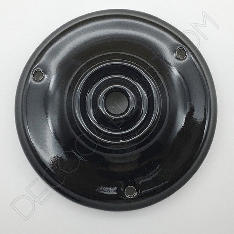 Florón cerámica esmaltada para soporte de lámparas negro Florón cerámica esmaltada para soporte de lámparas negro