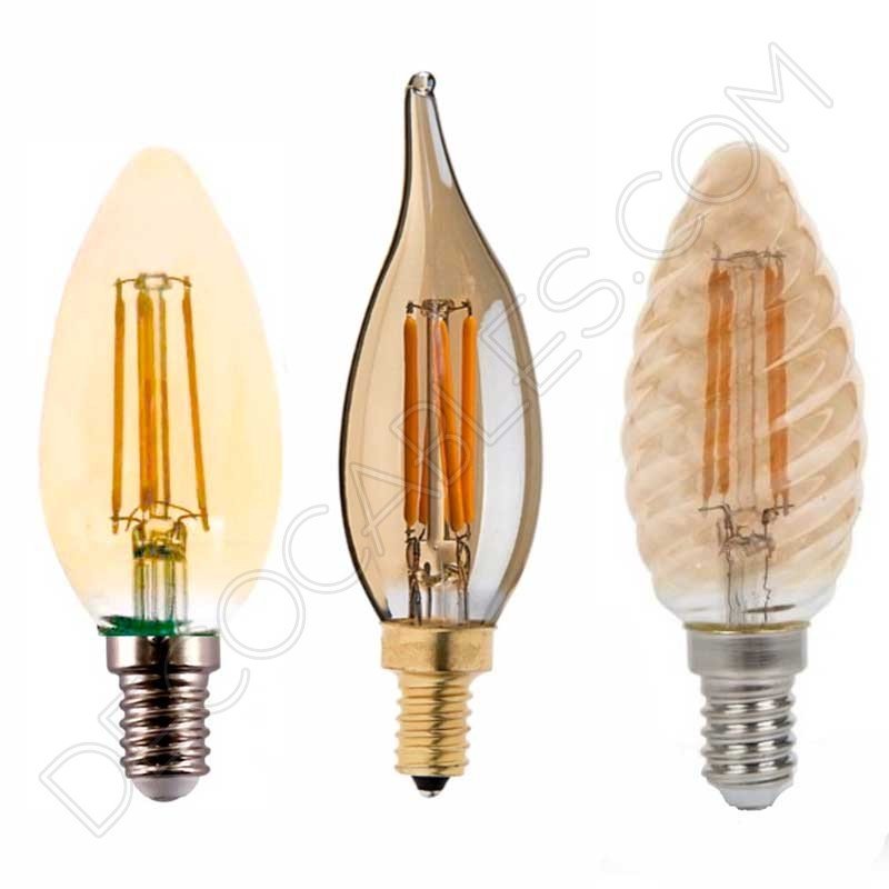 Bombilla vela rizada filamento led gold cristal ámbar Bombilla vela rizada filamento led gold cristal ámbar
