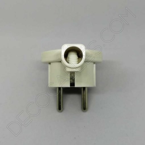 Clavija bipolar extraplana blanca con anilla y toma de tierra para detrás de los muebles