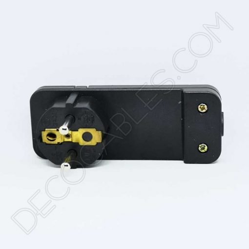 Clavija bipolar extraplana negra con toma de tierra para detrás de los muebles