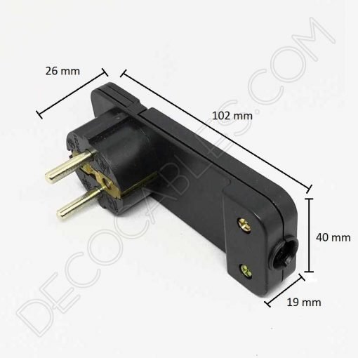 Clavija bipolar extraplana negra con toma de tierra para detrás de los muebles