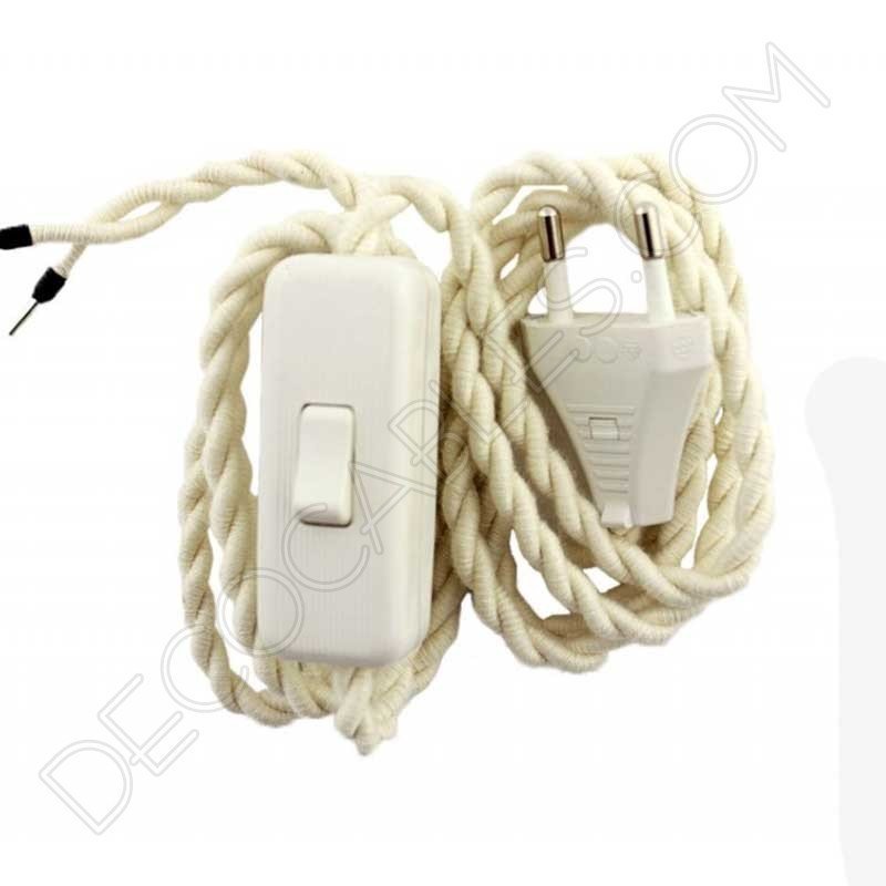 cable trenzado con interruptor y clavija blanco marfil cable trenzado con interruptor y clavija blanco marfil