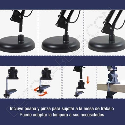 Lámpara flexo de escritorio articulada Antígona (Negro y Cromo) 3 Flexo de escritorio articulable Antígona color negro