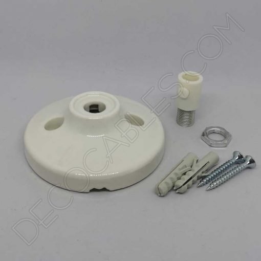 Florón cerámico pequeño blanco para soporte de lámparas