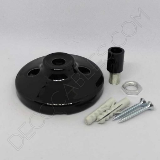 Florón cerámico pequeño negro para soporte de lámparas