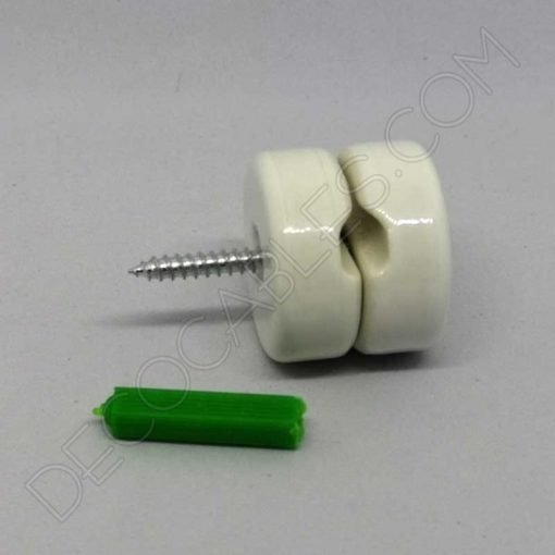 aislador de porcelana blanco para cable redondo textil o de silicona