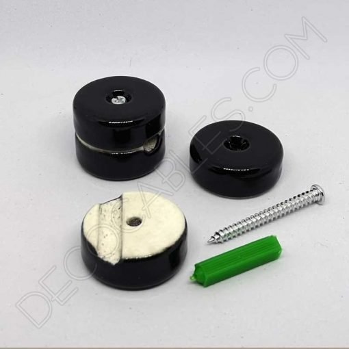 aislador de porcelana negro para cable redondo textil o de silicona