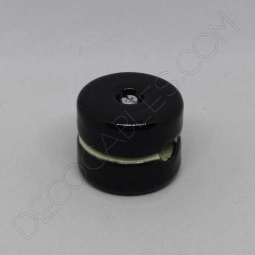 aislador de porcelana negro para cable redondo textil o de silicona