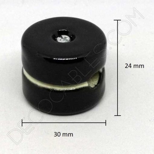 aislador de porcelana negro para cable redondo textil o de silicona