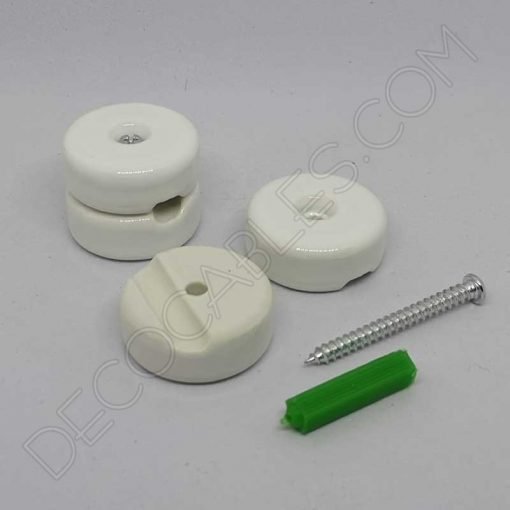 aislador de porcelana blanco para cable redondo textil o de silicona