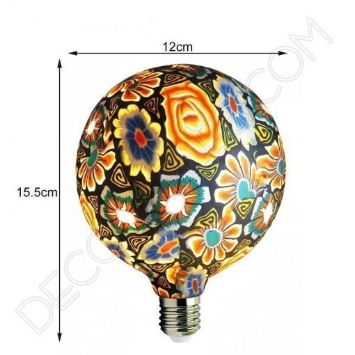 Bombilla led decorativa de silicona modelo globo casquillo E27 motivos florales con fondo negro