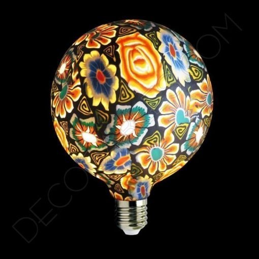 Bombilla led decorativa de silicona modelo globo casquillo E27 motivos florales con fondo negro