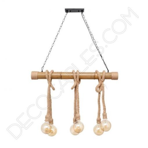 Lámpara de techo con soga de cáñamo y caña de bambú