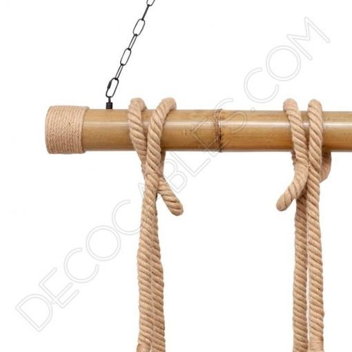 Lámpara colgante soga de cáñamo y bambú 2 Lámpara de techo con soga de cáñamo y caña de bambú