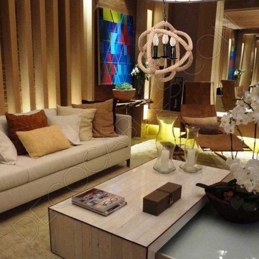 Lámpara colgante de soga de cuerda de cáñamo de forma esférica