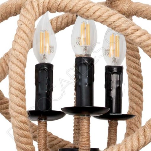 Lámpara colgante soga de forma esférica con cuerda de cáñamo 3 Lámpara colgante soga de forma esférica con cuerda de cáñamo 2