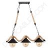 Lámpara colgante rústica soga de cáñamo de tres luces 6 Lámpara colgante soga rústica con tres tulipas metálicas