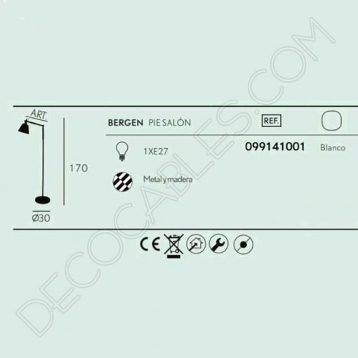 Lámpara Flexo de Salón serie Nórdica modelo Bergen 4 Lámpara de pie de salón de estilo contemporáneo en color blanco con brazo flexo modelo Bergen 1xE27