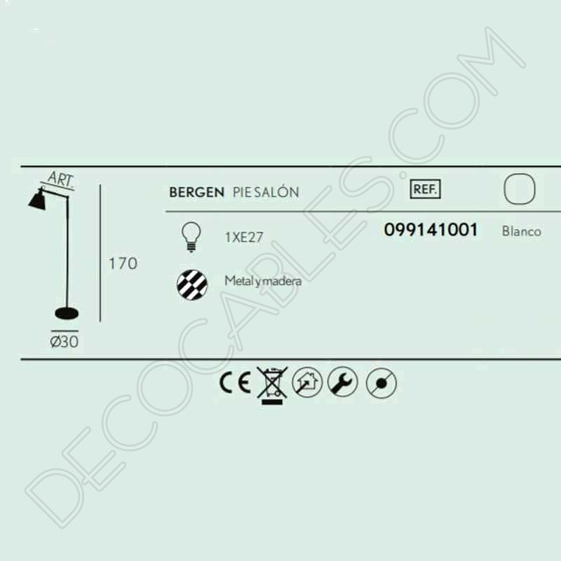 Lámpara de pie de salón de estilo contemporáneo en color blanco con brazo flexo modelo Bergen 1xE27 Lámpara de pie de salón de estilo contemporáneo en color blanco con brazo flexo modelo Bergen 1xE27