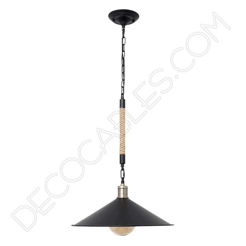 Lámpara colgante de soga 1xe27 plato grande negro cuerda de cáñamo Lámpara colgante de soga 1xe27 plato grande negro cuerda de cáñamo