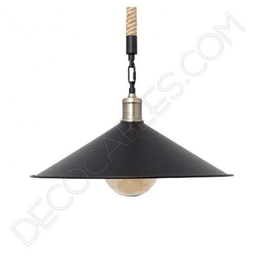 Lámpara colgante de soga 1xe27 plato grande negro cuerda de cáñamo