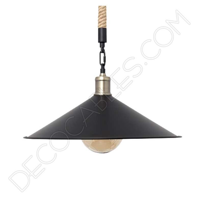 Lámpara colgante de soga 1xe27 plato grande negro cuerda de cáñamo Lámpara colgante de soga 1xe27 plato grande negro cuerda de cáñamo