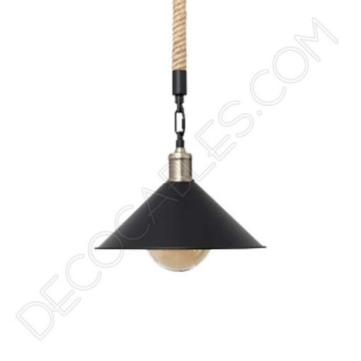 Lámpara colgante de soga 1xe27 plato pequeño negro cuerda de cáñamo