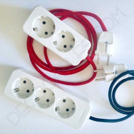 Base múltiple alargadera con cable textil y toma de tierra 4 Regleta de conexión base múltiple con cable textil
