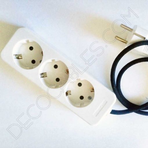 Base múltiple alargadera con cable textil y toma de tierra 3 Regleta de conexión base múltiple con cable textil