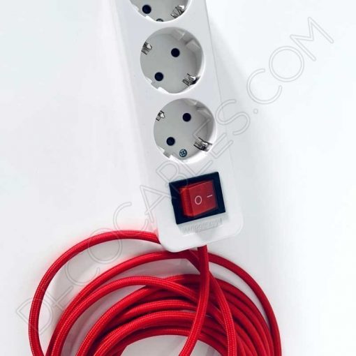 Base múltiple alargadera con interruptor en cable textil y toma de tierra 4 Regleta de conexión base múltiple con interruptor general y cable textil