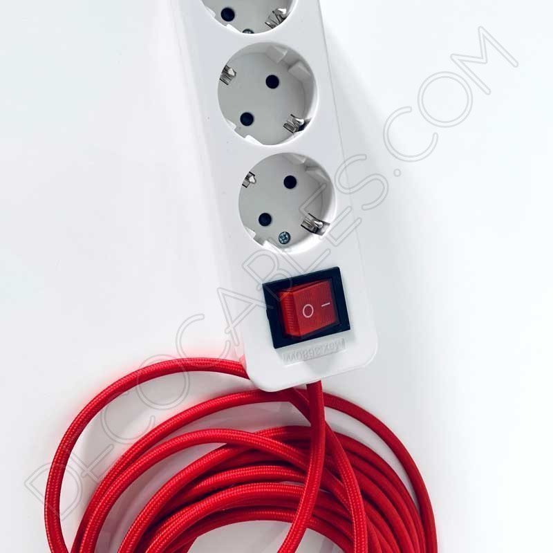 Regleta de conexión base múltiple con interruptor general y cable textil Regleta de conexión base múltiple con interruptor general y cable textil