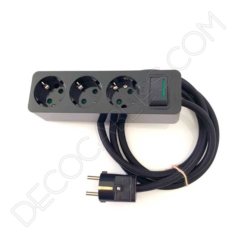 Base múltiple alargadera con interruptor y cable textil Base múltiple alargadera con interruptor y cable textil