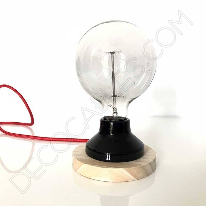 Lámpara de sobremesa de madera y porcelana vintage Lámpara de sobremesa de madera y porcelana vintage