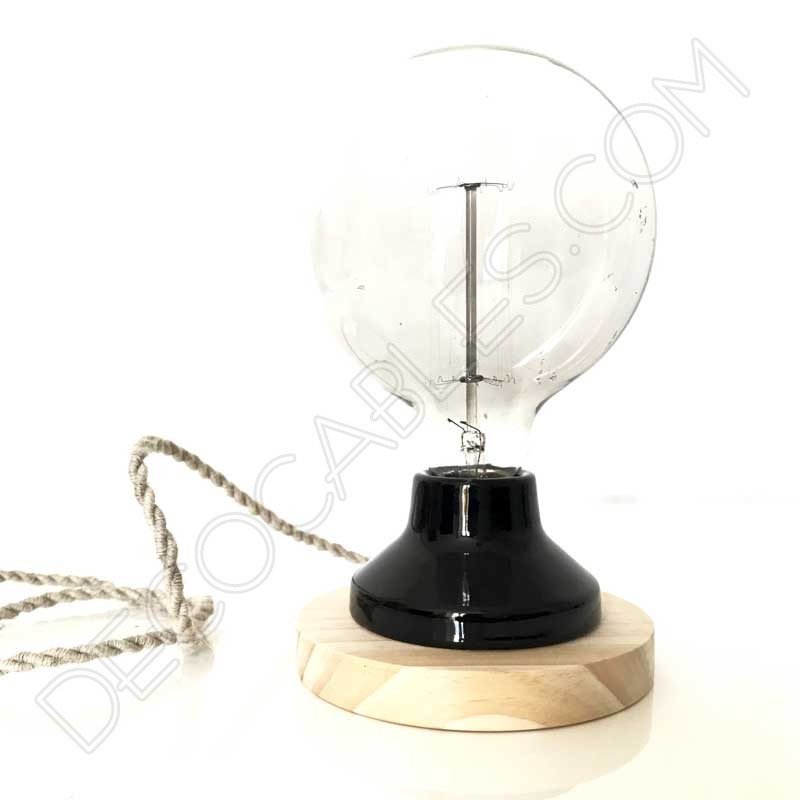 Lámpara de sobremesa de madera y porcelana vintage Lámpara de sobremesa de madera y porcelana vintage