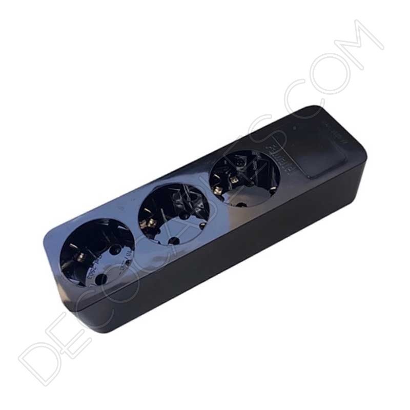 Regleta base múltiple negra con toma de tierra sin interruptor general Regleta base múltiple negra con toma de tierra sin interruptor general