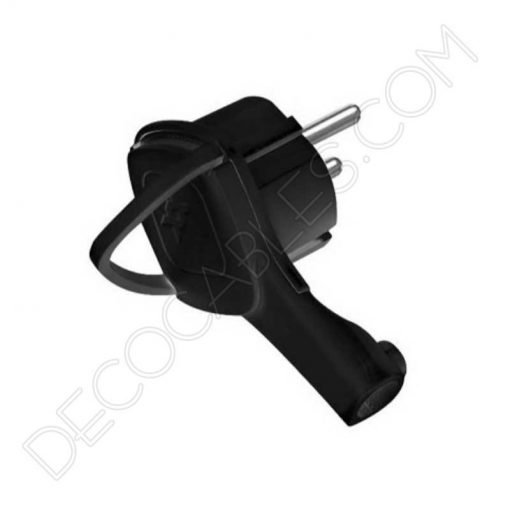 Clavija bipolar extraplana blanca con anilla y toma de tierra para detrás de los muebles