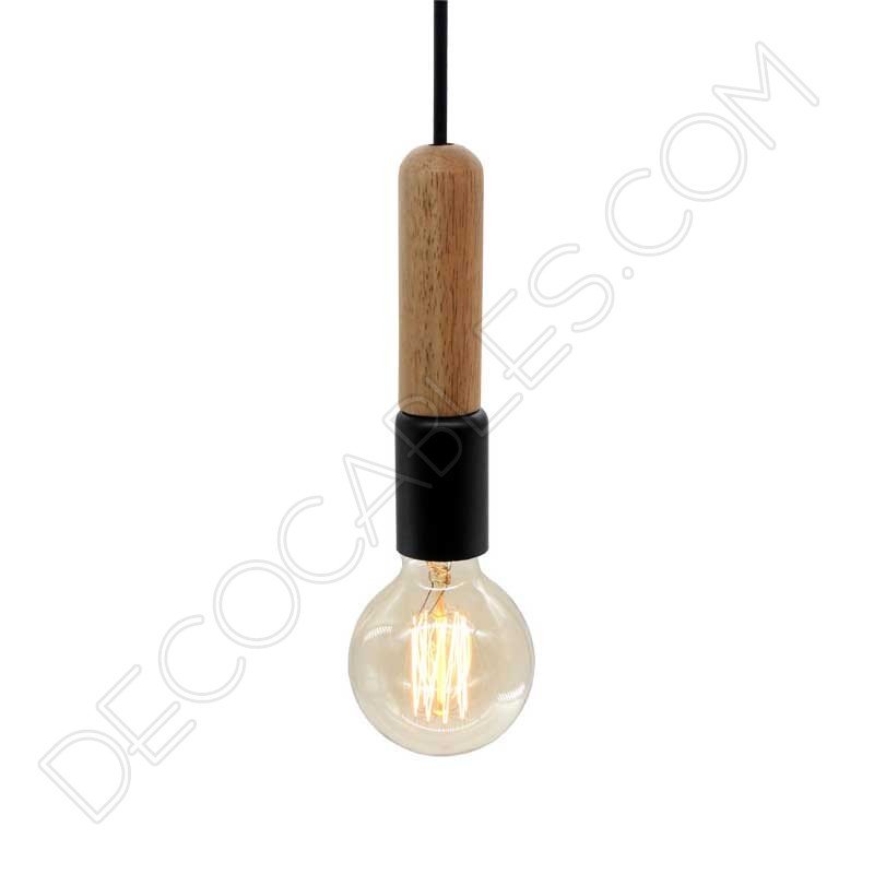 Lámpara colgante tubular madera y metal Lámpara colgante tubular madera y metal