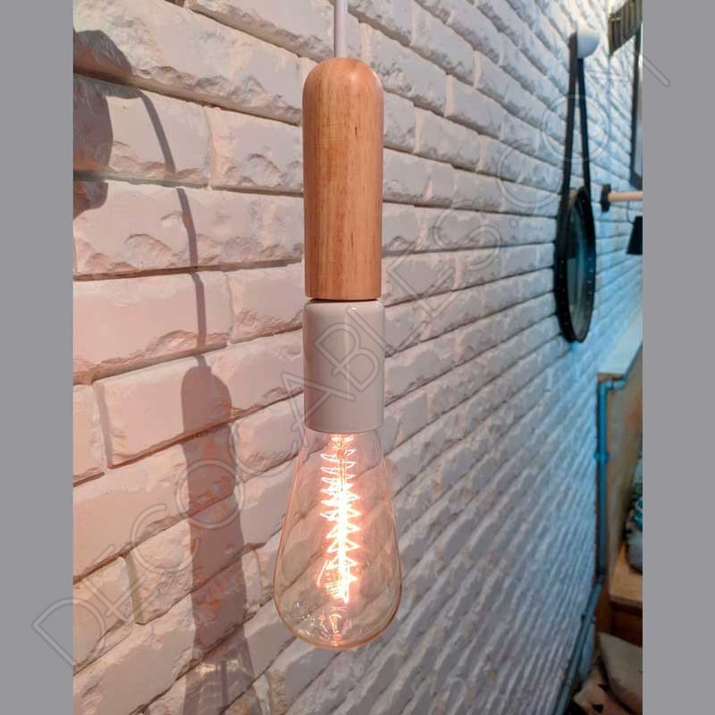 Lámpara colgante tubular madera y metal Lámpara colgante tubular madera y metal