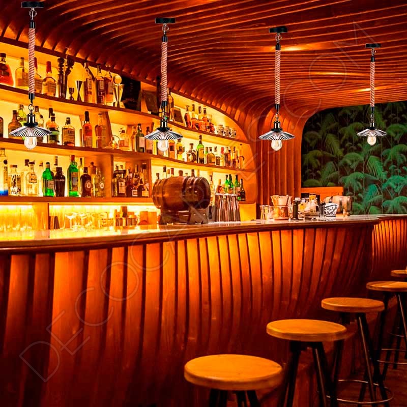 Lámpara colgante cuerda y tulipa de cristal vintage Lámpara colgante cuerda y tulipa de cristal vintage