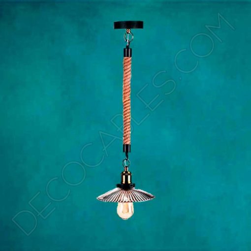 Lámpara colgante de cuerda y tulipa de cristal 2 Lámpara colgante cuerda y tulipa de cristal vintage