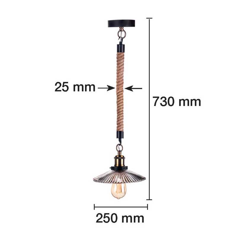 Lámpara colgante cuerda y tulipa de cristal vintage Lámpara colgante cuerda y tulipa de cristal vintage